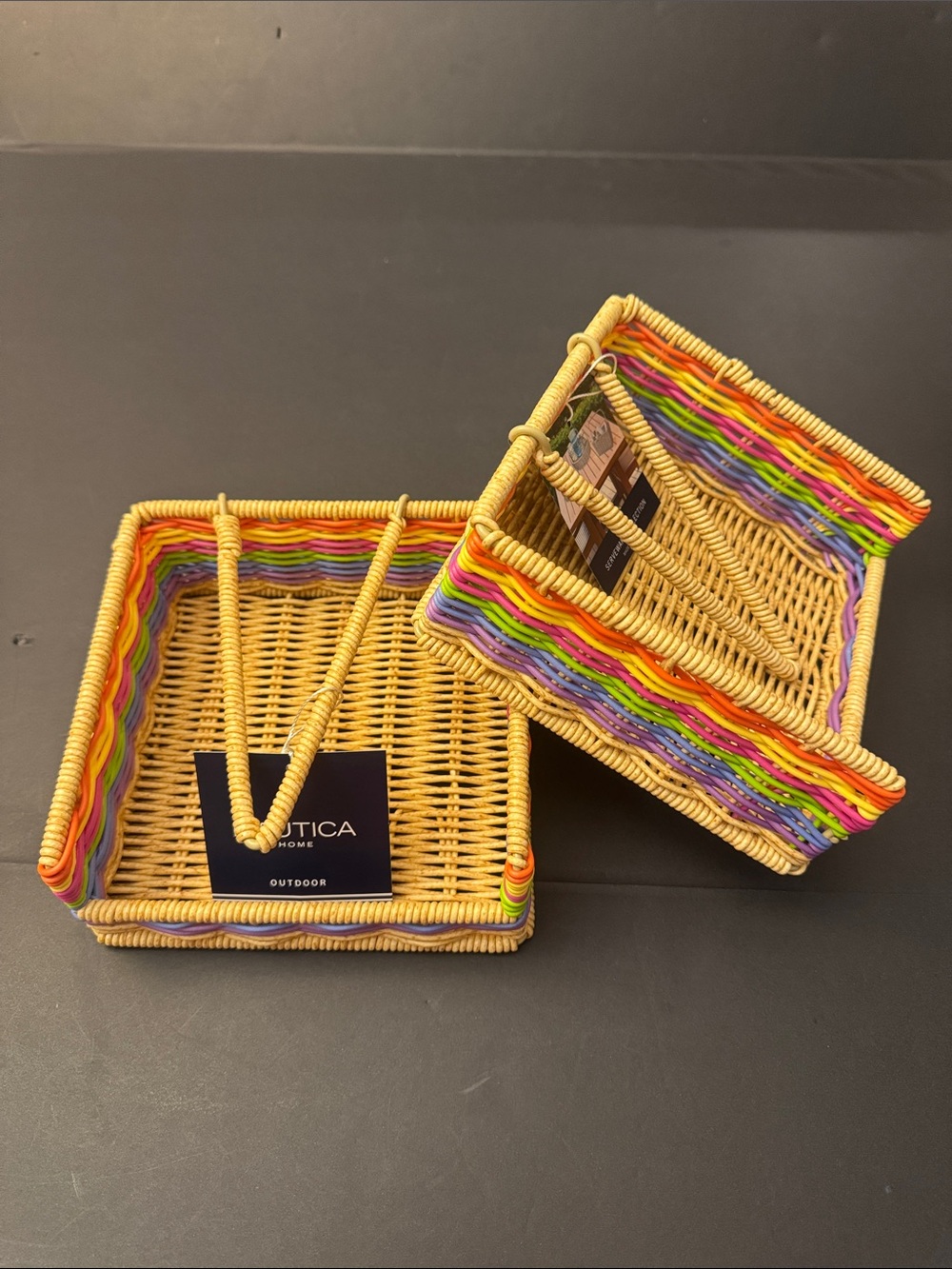 NAUTICA Home Rainbow Trim Set of 2 Natural Resin Wicker Napkin Holder - OUTDOOR